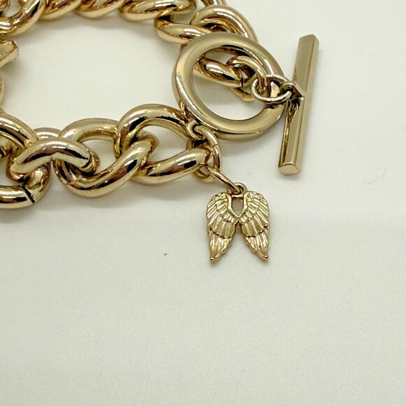VTG Y2K Victoria’s Secret Pavé Crystal Chunky Chain Bracelet Angel Wing Charm - Picture 6 of 11